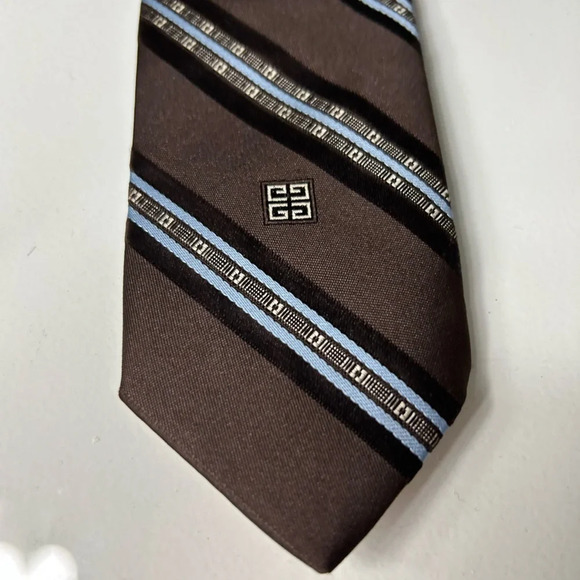 Givenchy Brown and Blue Striped Neck Tie - Picture 3 of 8